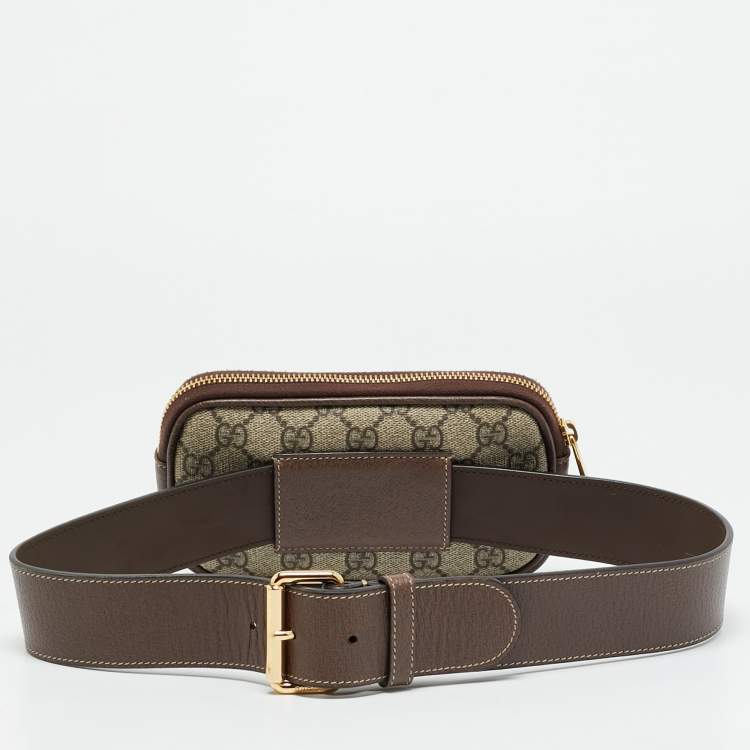 Pre Owned Gucci Ophidia Beige/Brown GG Supreme Coated Canvas and Leather Belt Bag