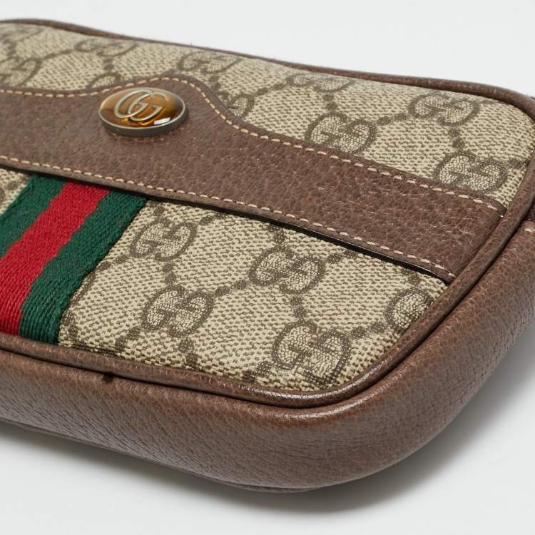Pre Owned Gucci Ophidia Beige/Brown GG Supreme Coated Canvas and Leather Belt Bag
