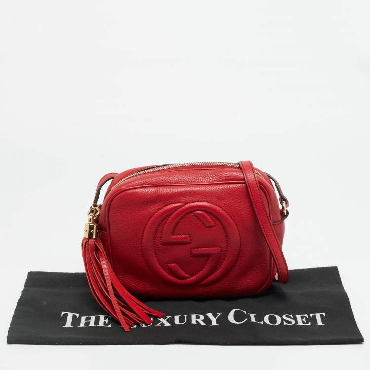 Pre Owned Gucci Soho Disco Camera Red Leather Crossbody Bag