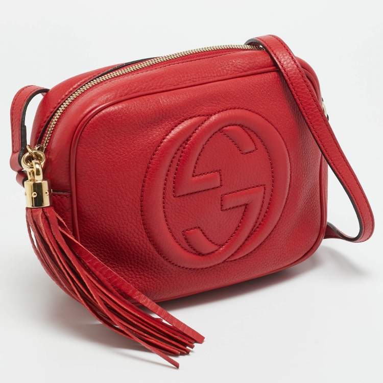 Pre Owned Gucci Soho Disco Camera Red Leather Crossbody Bag