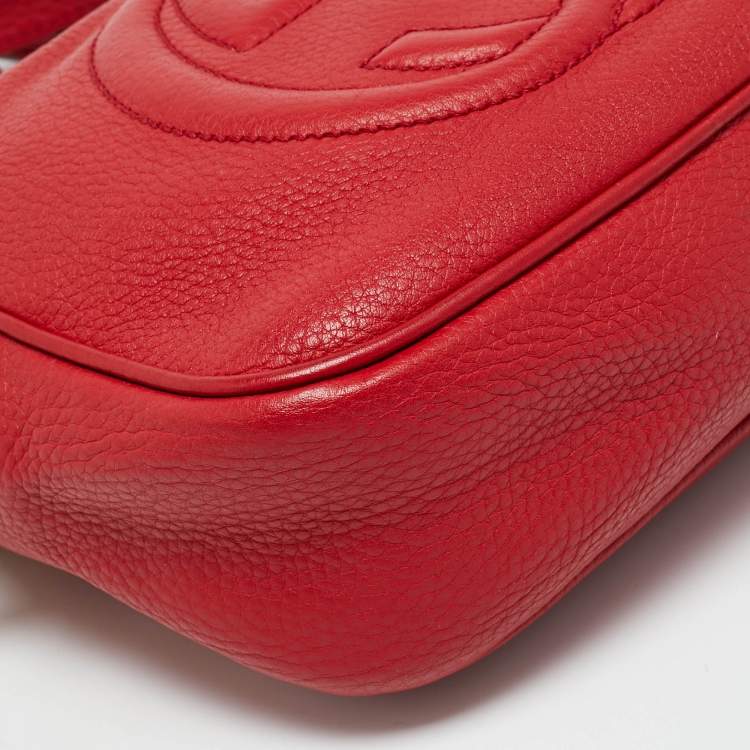 Pre Owned Gucci Soho Disco Camera Red Leather Crossbody Bag