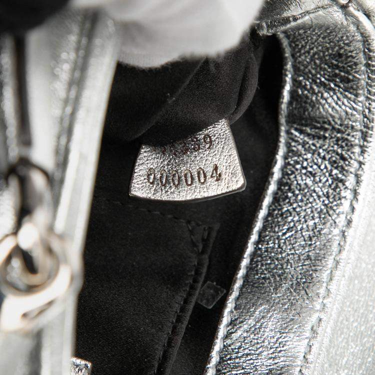 Pre Owned Gucci Silver Small Metallic Quilted Leather Horsebit Chain Satchel