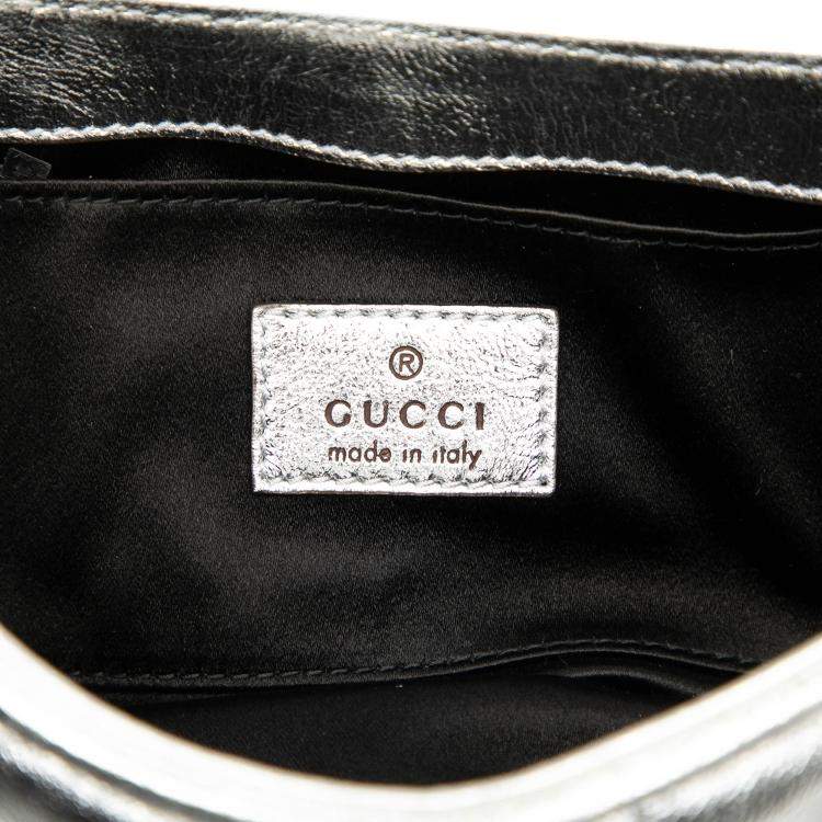 Pre Owned Gucci Silver Small Metallic Quilted Leather Horsebit Chain Satchel