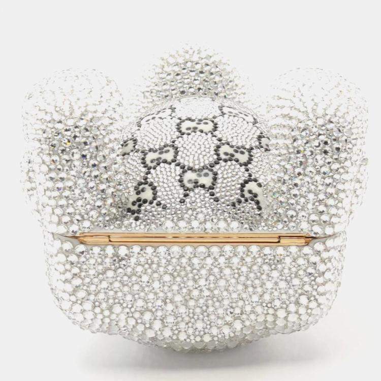 Pre Owned Gucci Gg Teddy Bear Shoulder Bag With Swarovski Crystals Clear Multicolor