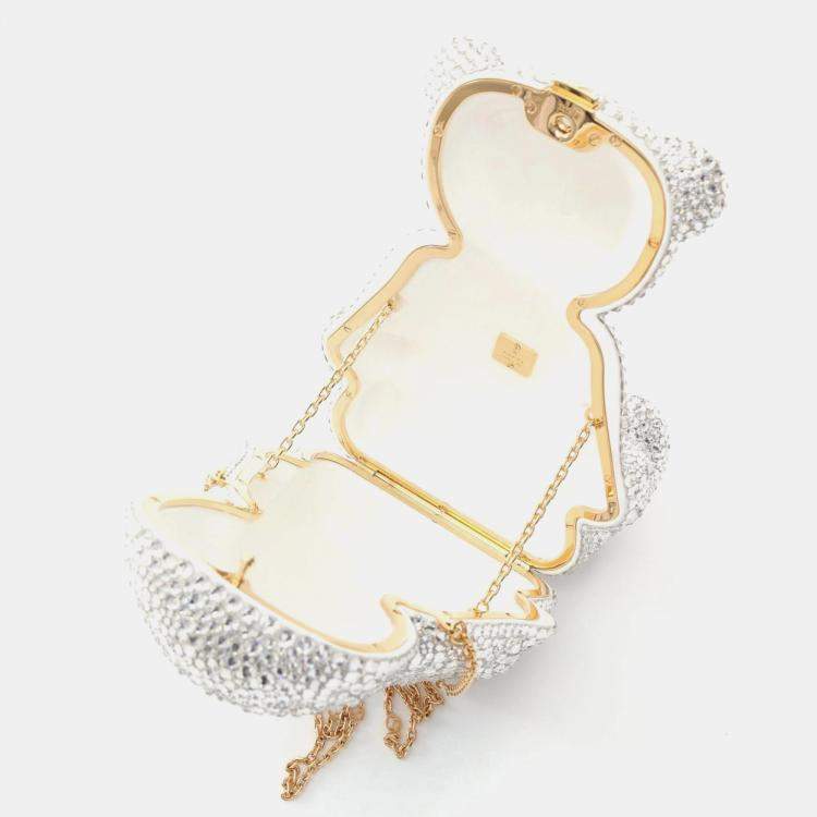 Pre Owned Gucci Gg Teddy Bear Shoulder Bag With Swarovski Crystals Clear Multicolor