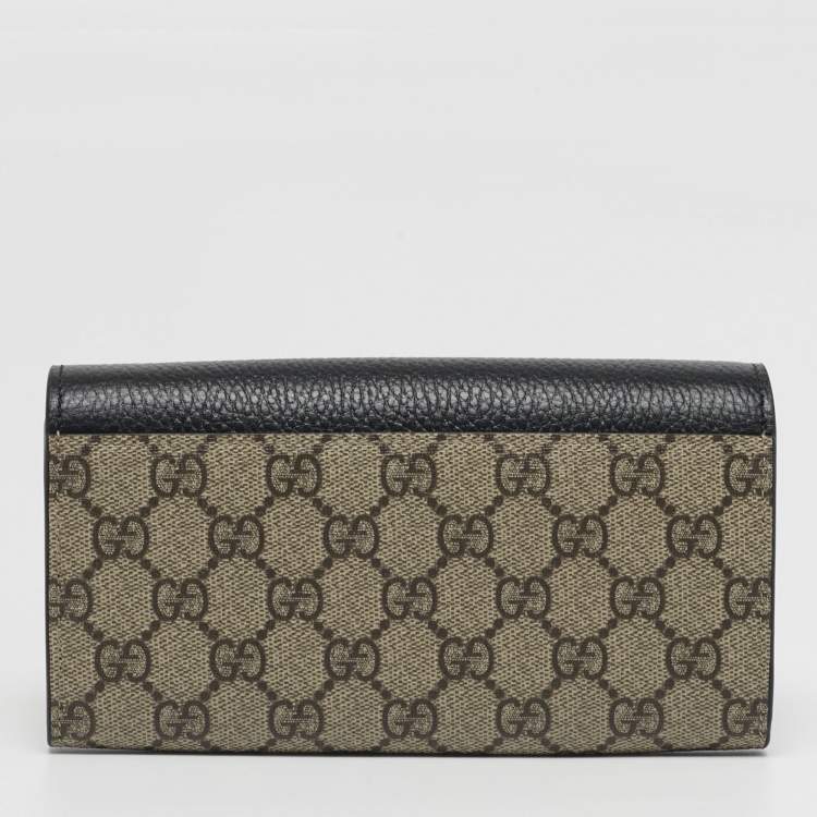 Pre Owned Gucci GG Marmont Black/Beige GG Supreme Canvas and Leather Wallet On Chain