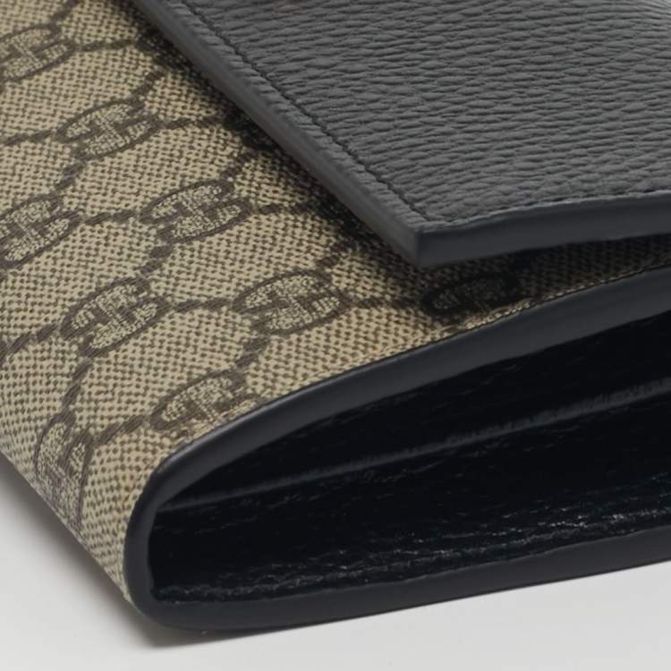 Pre Owned Gucci GG Marmont Black/Beige GG Supreme Canvas and Leather Wallet On Chain