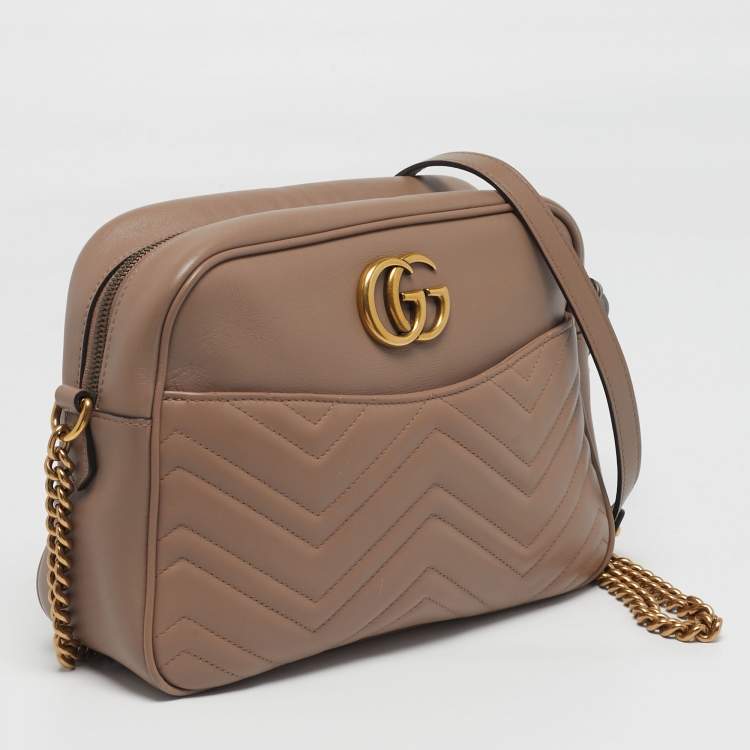 Pre Owned Gucci GG Marmont Camera Old Rose Matelasse Leather Shoulder Bag
