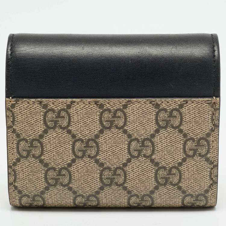 Pre Owned Gucci Padlock Beige/Black GG Supreme Canvas and Leather Trifold Wallet