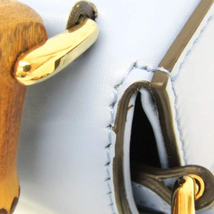 Pre Owned Gucci Blue Leather Bamboo Backpack Handbag Shoulder Bag 