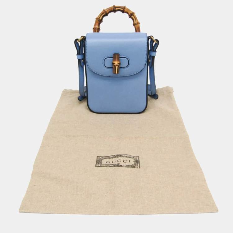 Pre Owned Gucci Blue Leather Bamboo Backpack Handbag Shoulder Bag 