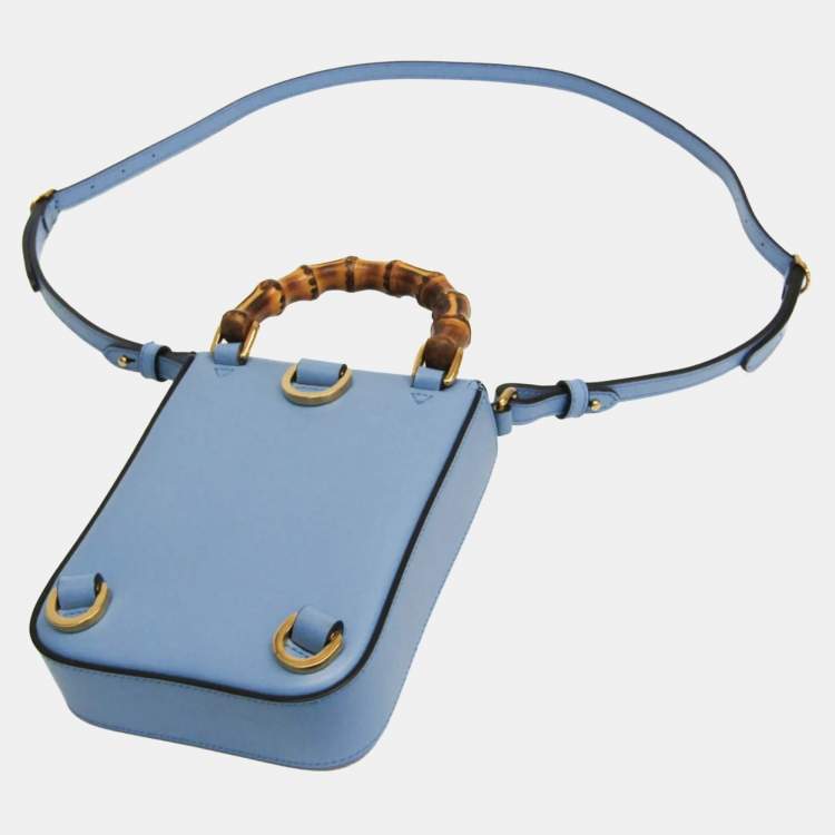 Pre Owned Gucci Blue Leather Bamboo Backpack Handbag Shoulder Bag 