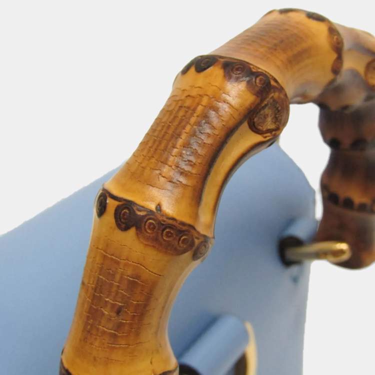 Pre Owned Gucci Blue Leather Bamboo Backpack Handbag Shoulder Bag 