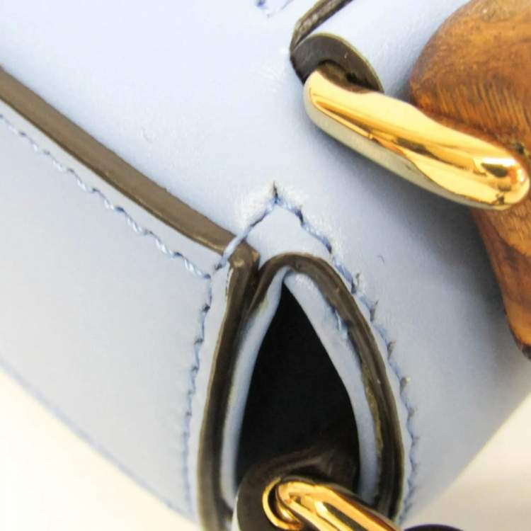 Pre Owned Gucci Blue Leather Bamboo Backpack Handbag Shoulder Bag 