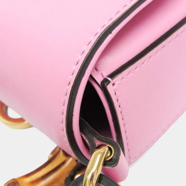 Pre Owned Gucci Pink Leather Bamboo Backpack Handbag Shoulder Bag 