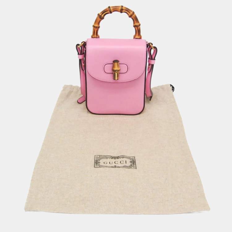 Pre Owned Gucci Pink Leather Bamboo Backpack Handbag Shoulder Bag 