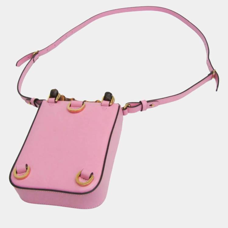 Pre Owned Gucci Pink Leather Bamboo Backpack Handbag Shoulder Bag 