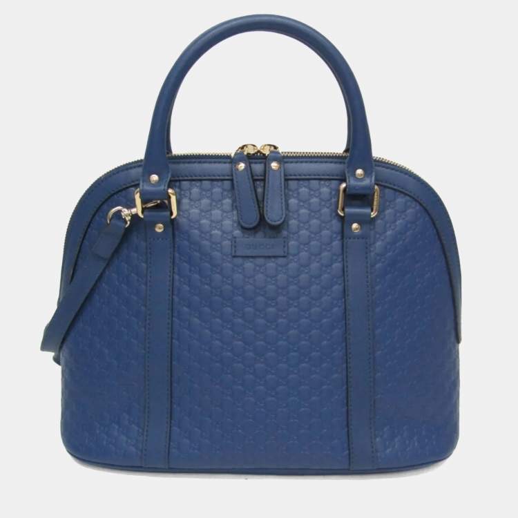 Pre Owned Gucci Microguccissima Micro GG Blue Leather Handbag Shoulder Bag 