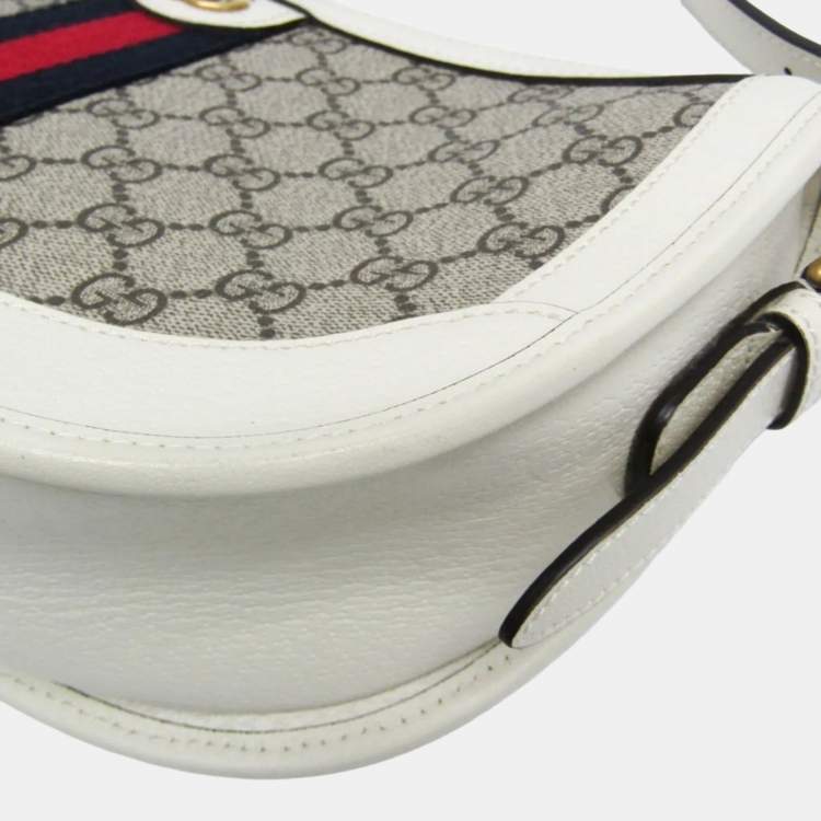 Pre Owned Gucci Ophidia Beige, White Leather Gg Supreme Shoulder Bag 