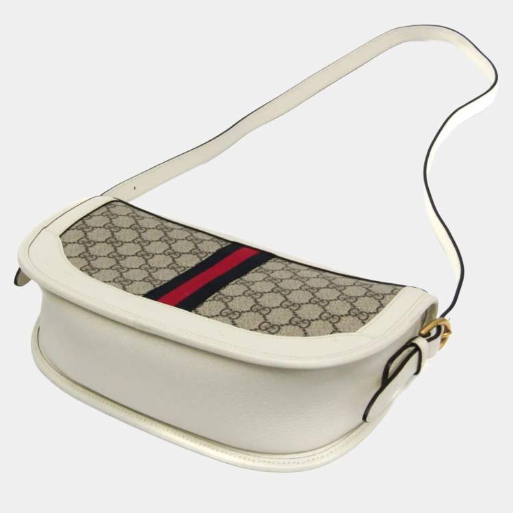 Pre Owned Gucci Ophidia Beige, White Leather Gg Supreme Shoulder Bag 