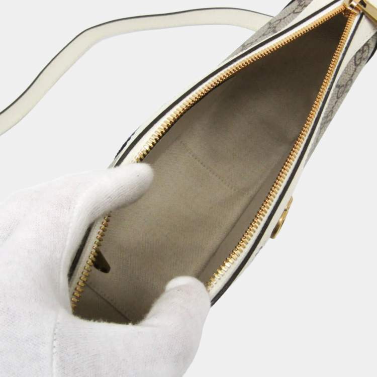 Pre Owned Gucci Ophidia Beige, White Leather Gg Supreme Shoulder Bag 