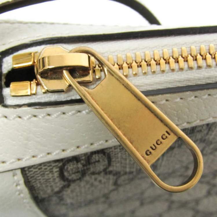 Pre Owned Gucci Ophidia Beige, White Leather Gg Supreme Shoulder Bag 