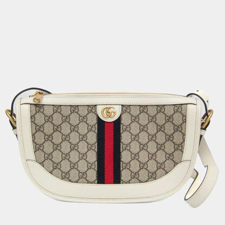 Pre Owned Gucci Ophidia Beige, White Leather Gg Supreme Shoulder Bag 