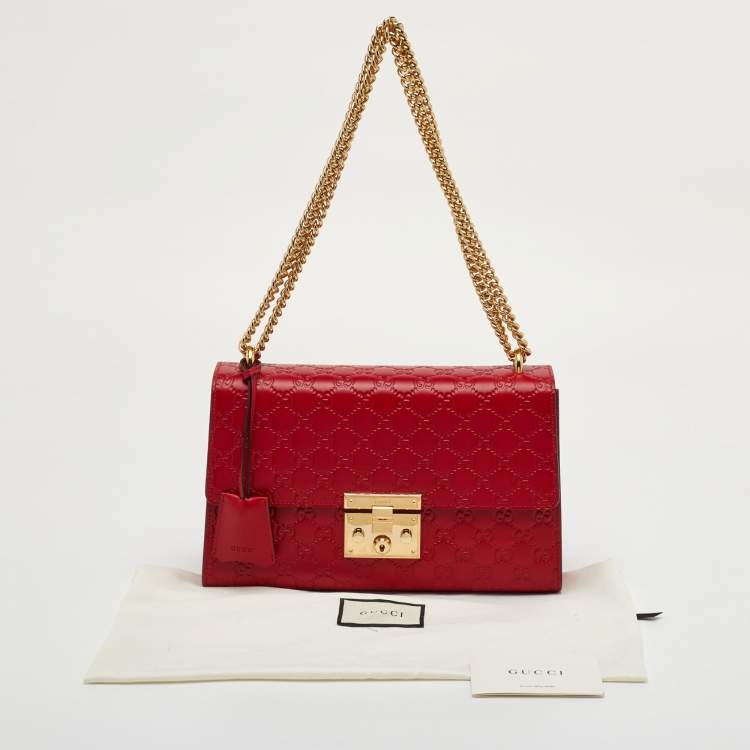 Pre Owned Gucci Padlock Red Medium Guccissima Leather Shoulder Bag