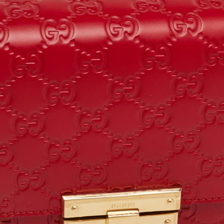 Pre Owned Gucci Padlock Red Medium Guccissima Leather Shoulder Bag