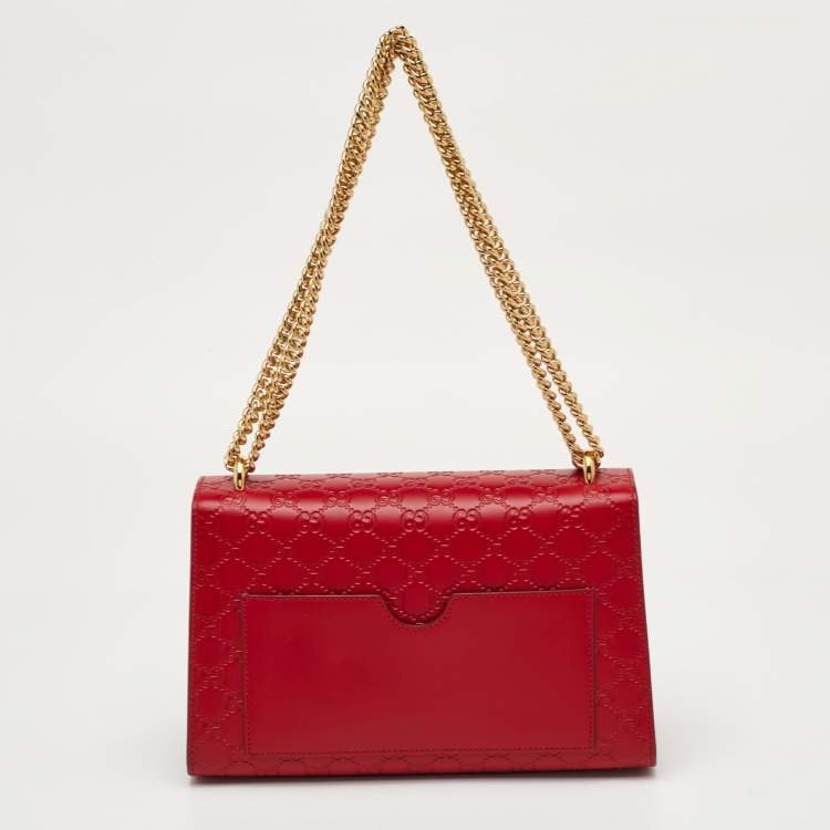 Pre Owned Gucci Padlock Red Medium Guccissima Leather Shoulder Bag