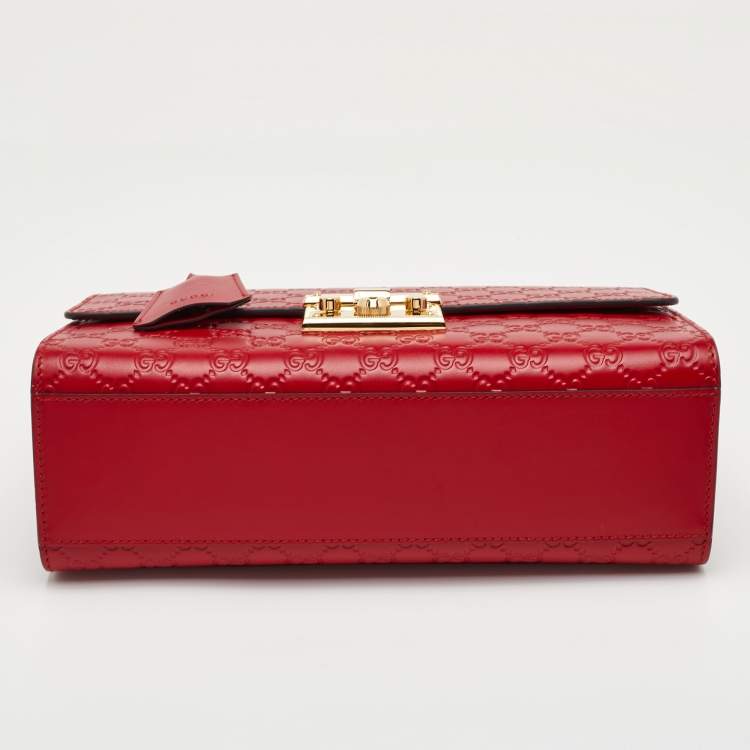 Pre Owned Gucci Padlock Red Medium Guccissima Leather Shoulder Bag