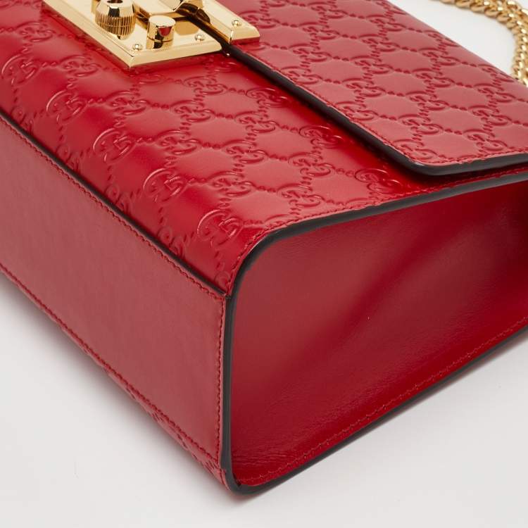 Pre Owned Gucci Padlock Red Medium Guccissima Leather Shoulder Bag