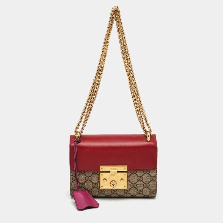 Pre Owned Gucci Padlock Small Multicolor GG Supreme Canvas and Leather Shoulder Bag