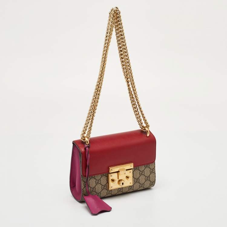 Pre Owned Gucci Padlock Small Multicolor GG Supreme Canvas and Leather Shoulder Bag
