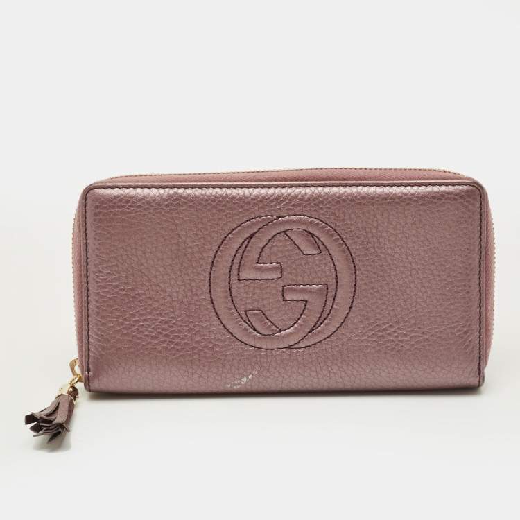 Pre Owned Gucci Soho Metallic Purple Leather Continental Wallet