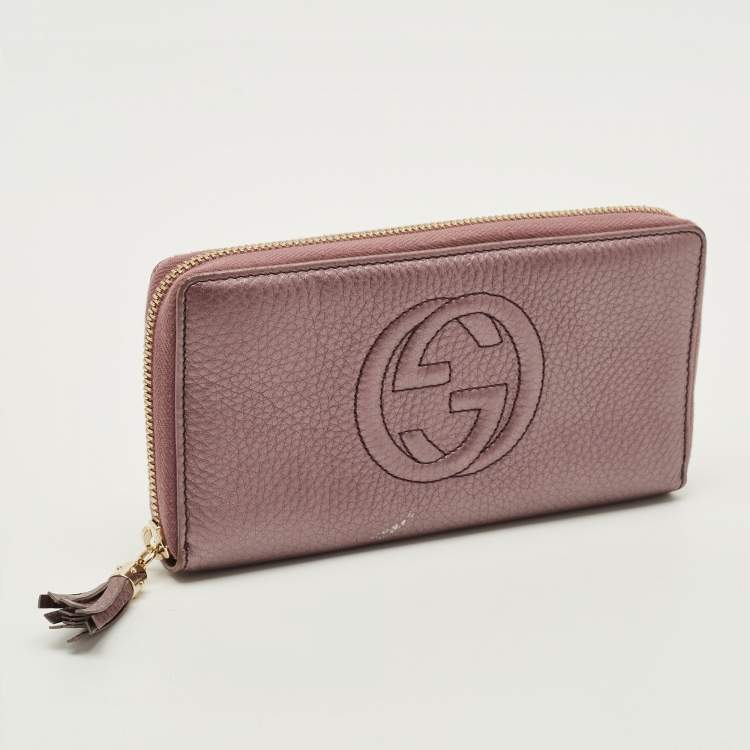 Pre Owned Gucci Soho Metallic Purple Leather Continental Wallet