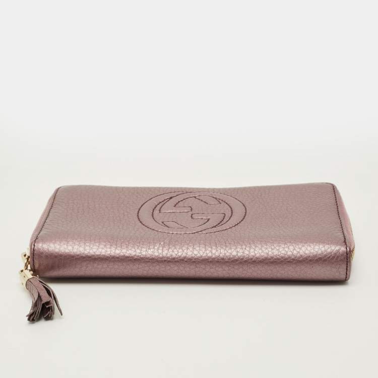 Pre Owned Gucci Soho Metallic Purple Leather Continental Wallet