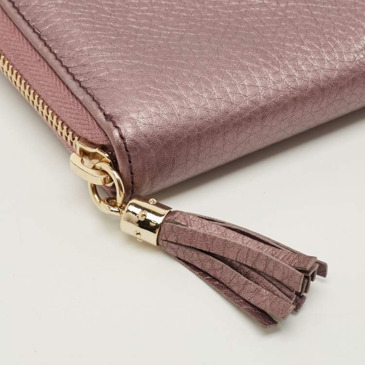 Pre Owned Gucci Soho Metallic Purple Leather Continental Wallet