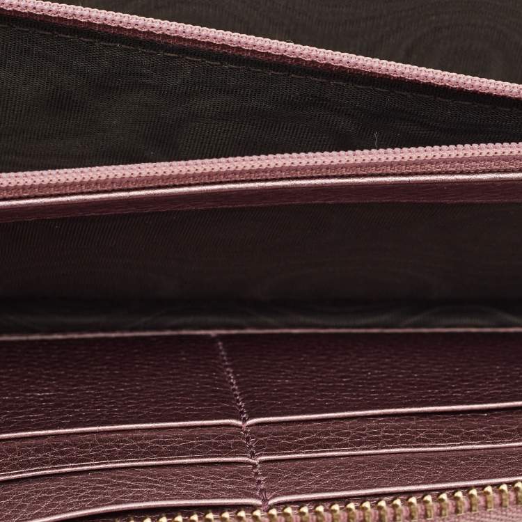 Pre Owned Gucci Soho Metallic Purple Leather Continental Wallet