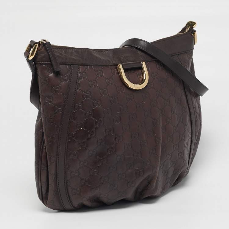 Pre Owned Gucci Abbey D-Ring Dark Brown Guccissima Leather Crossbody Bag