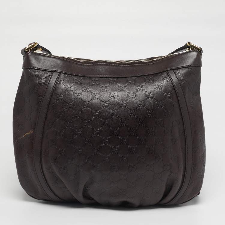 Pre Owned Gucci Abbey D-Ring Dark Brown Guccissima Leather Crossbody Bag