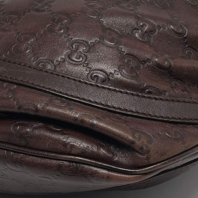 Pre Owned Gucci Abbey D-Ring Dark Brown Guccissima Leather Crossbody Bag