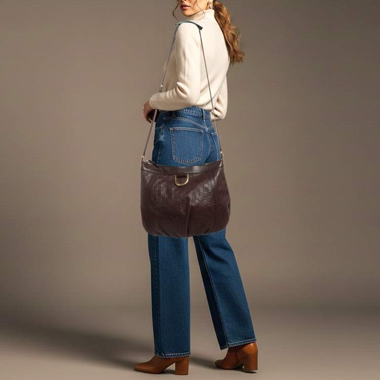 Pre Owned Gucci Abbey D-Ring Dark Brown Guccissima Leather Crossbody Bag