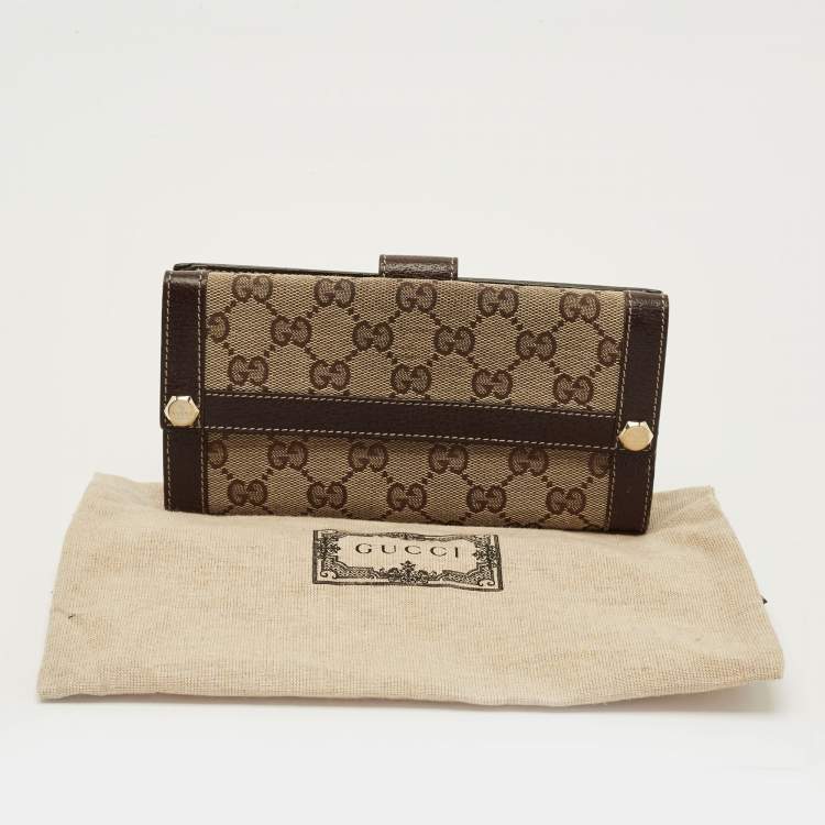Pre Owned Gucci Beige/Brown GG Canvas and Leather French Wallet