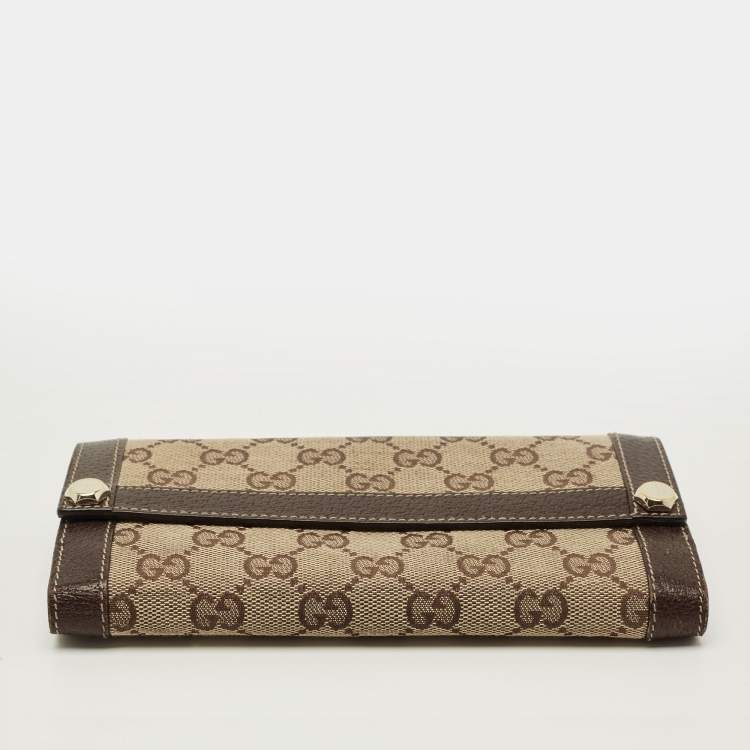Pre Owned Gucci Beige/Brown GG Canvas and Leather French Wallet