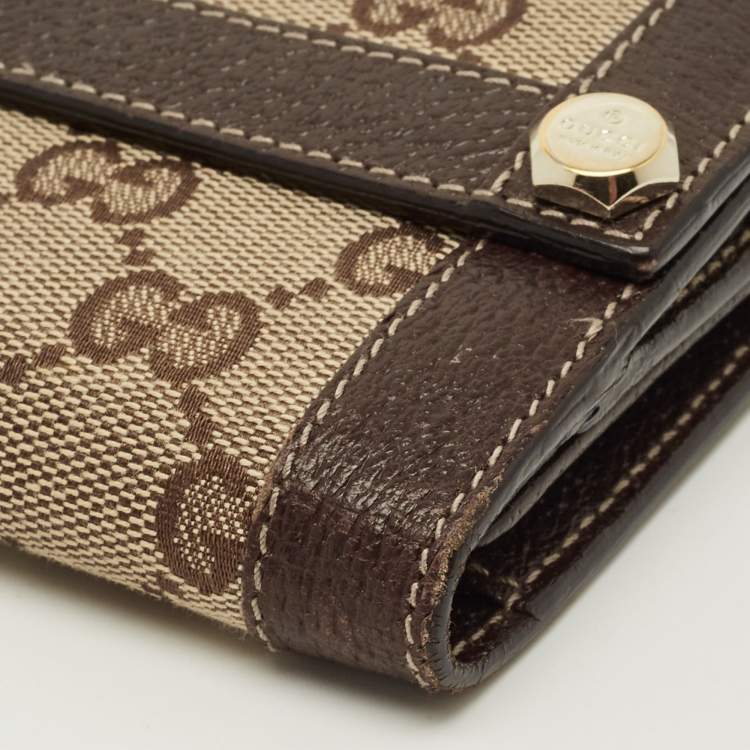 Pre Owned Gucci Beige/Brown GG Canvas and Leather French Wallet