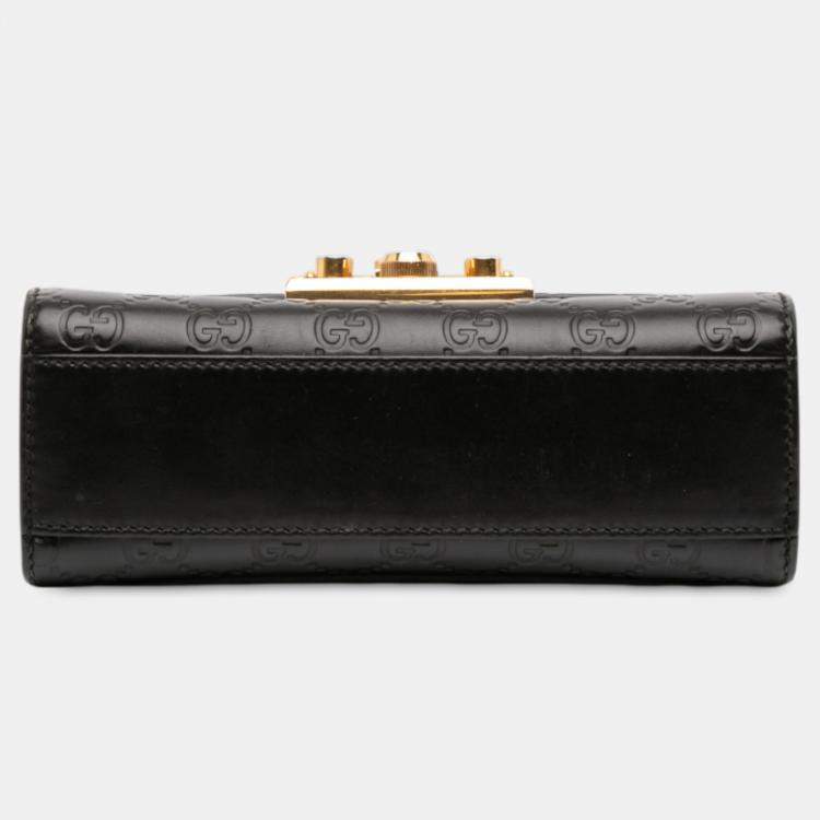 Pre Owned Gucci Black Small Guccissima Padlock Crossbody