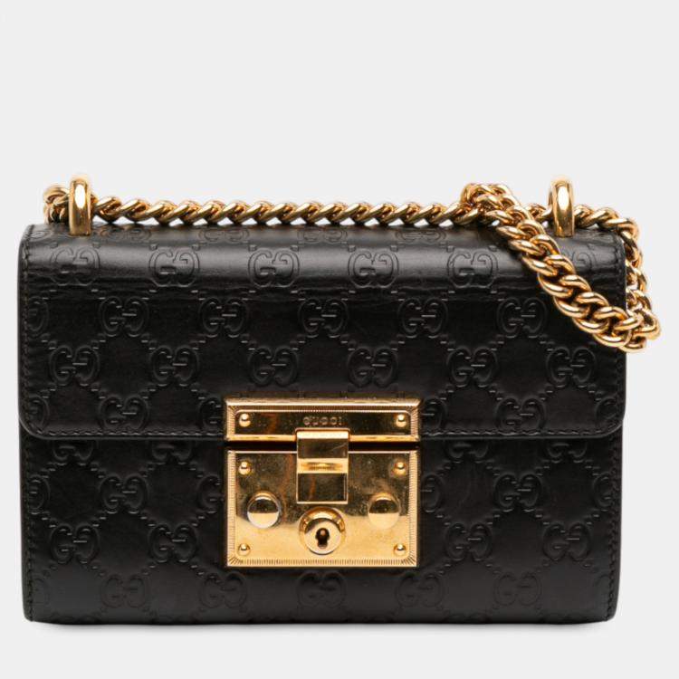Pre Owned Gucci Black Small Guccissima Padlock Crossbody