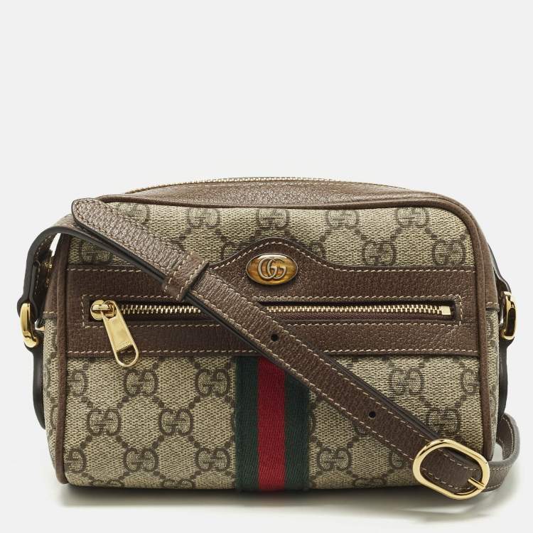 Pre Owned Gucci Ophidia Mini Beige/Brown GG Supreme Canvas and Leather Crossbody Bag