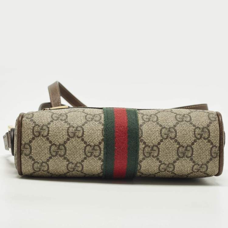 Pre Owned Gucci Ophidia Mini Beige/Brown GG Supreme Canvas and Leather Crossbody Bag
